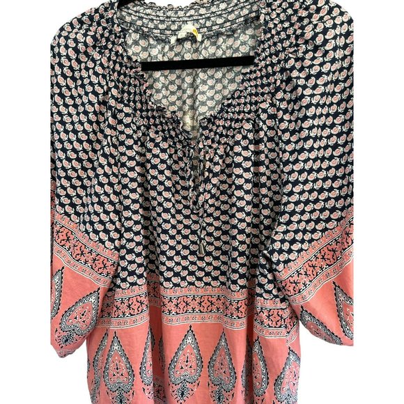 C & C California Women's Navy Blue Pink Peach Blouse Small Preppy Style Linen - Picture 2 of 5